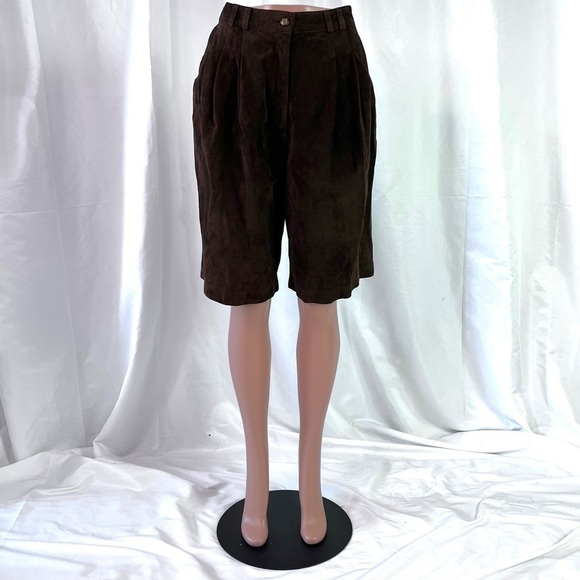 L ‘ OFFICIEL BROWN LEATHER BERMUDA  SHORTS HIGH WAIST SUEDE VINTAGE SHORTS 10 - Picture 3 of 8